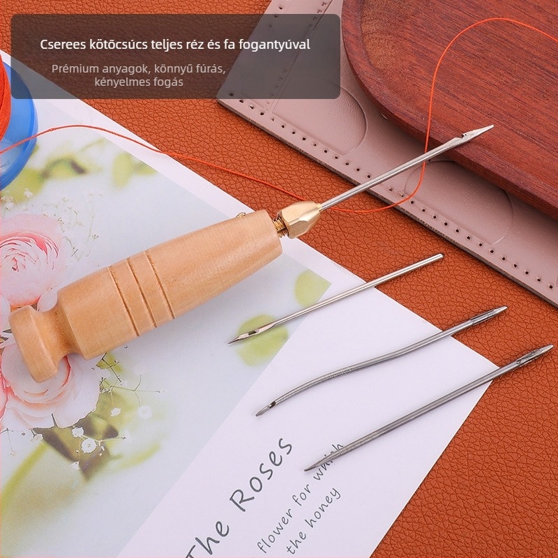 Cserélhető fejű szúrókészlet fa markolattal DIY cipőtalp javításhoz