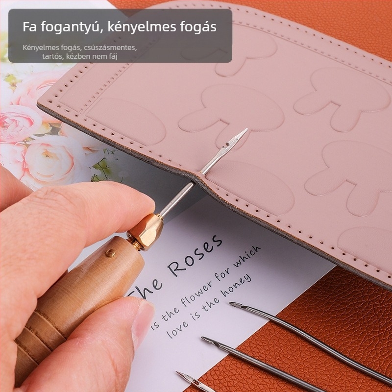 Cserélhető fejű szúrókészlet fa markolattal DIY cipőtalp javításhoz
