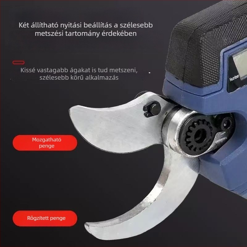 Tölthető elektromos metszőolló kerthez és gyümölcsfákhoz, 21V-os teleszkópos Li-ion akkumulátorral