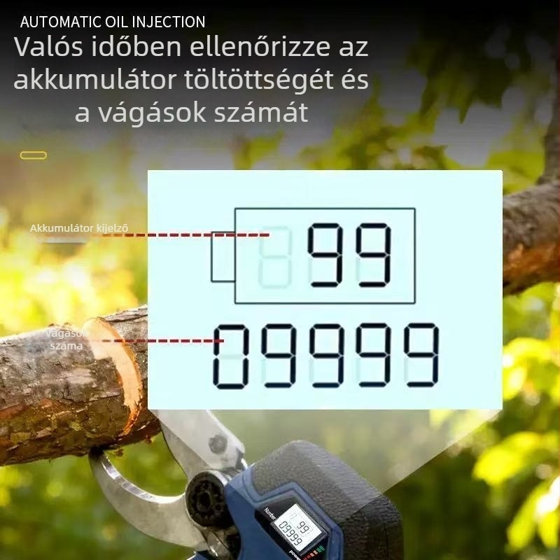 Tölthető elektromos metszőolló kerthez és gyümölcsfákhoz, 21V-os teleszkópos Li-ion akkumulátorral