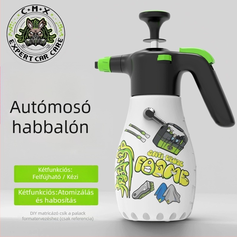 Autómosó habpalack felfújható fejjel, kézi nyomású habképző, műanyag, testreszabás