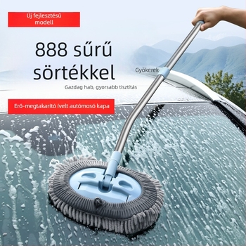 Autómosó mop görbített rúddal, puha sörték, karcolásmentes felület; anyag: alumínium ötvözet + chenille velúr; Honggao