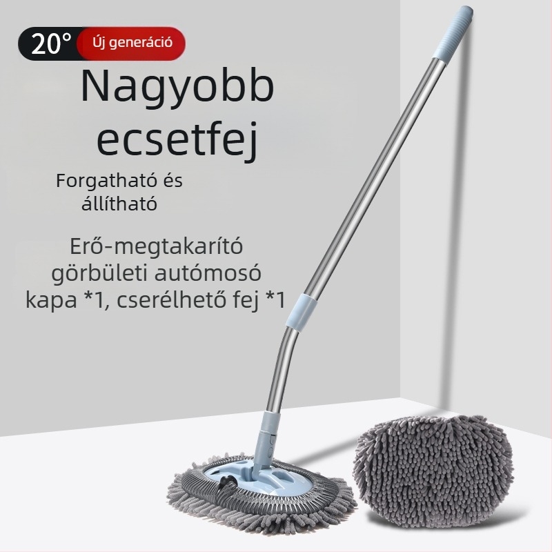 Autómosó mop görbített rúddal, puha sörték, karcolásmentes felület; anyag: alumínium ötvözet + chenille velúr; Honggao