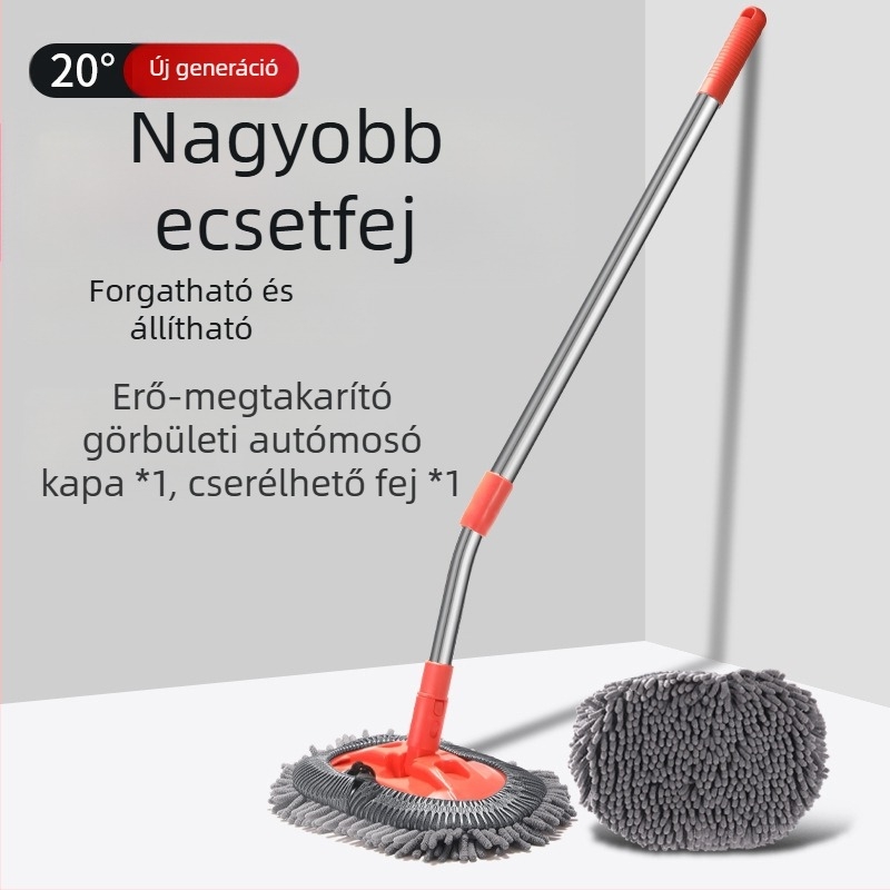 Autómosó mop görbített rúddal, puha sörték, karcolásmentes felület; anyag: alumínium ötvözet + chenille velúr; Honggao