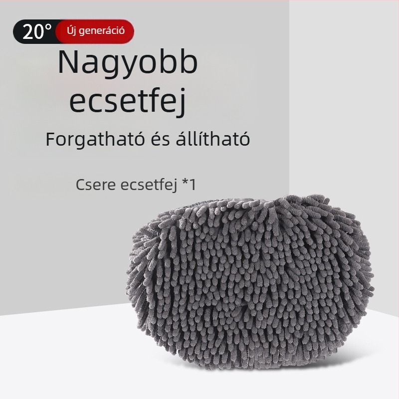 Autómosó mop görbített rúddal, puha sörték, karcolásmentes felület; anyag: alumínium ötvözet + chenille velúr; Honggao