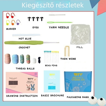 Horgolt baba anyagkészlet – DIY állat készlet angol videóval, 30 darab, 210 g