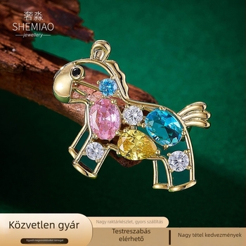 Uniszex ló-broska mikro-incrustált kövekkel, réz, elektroplattálás, könnyed luxus a reverhez