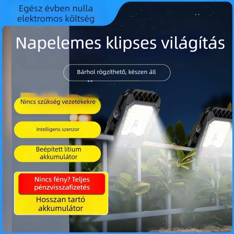 Napelemes klipszlámpa kültéri mozgásérzékelővel, IP44, 10W Osram LED