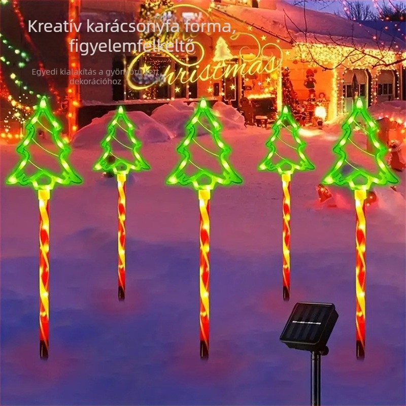 Napelemes LED karácsonyi fa fények kültéri használatra, 1-5 csatlakozás, IP55 vízálló, üvegtest növényformával