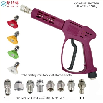 Magasnyomású mosópisztoly — cilinderszerű és ventilátorszerű fúvóka, hossza 30 cm, 2200 PSI, testanyaga mérnöki műanyag, csatlakozás rozsdamentes acél