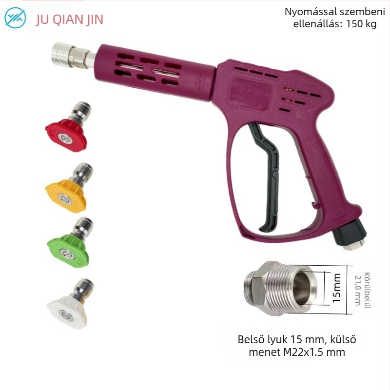 Magasnyomású mosópisztoly — cilinderszerű és ventilátorszerű fúvóka, hossza 30 cm, 2200 PSI, testanyaga mérnöki műanyag, csatlakozás rozsdamentes acél