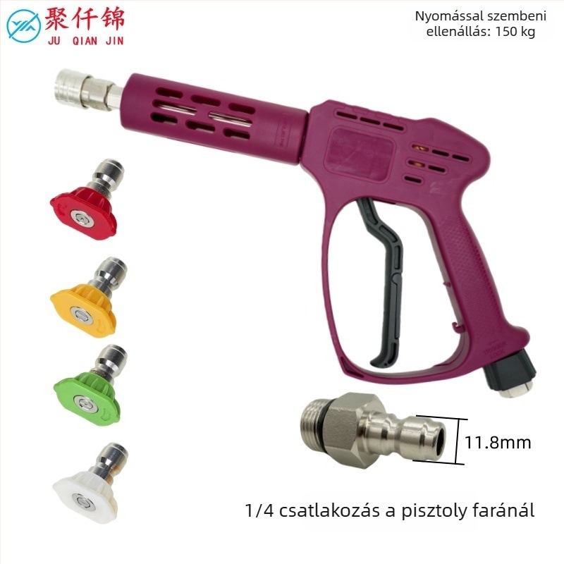 Magasnyomású mosópisztoly — cilinderszerű és ventilátorszerű fúvóka, hossza 30 cm, 2200 PSI, testanyaga mérnöki műanyag, csatlakozás rozsdamentes acél