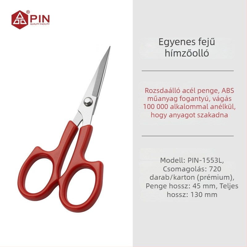 Keresztszemes hímzőolló, rozsdamentes acél, egyenes fej, PIN-1553