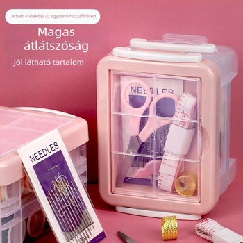 Háromrétegű, hordozható kézműves varródoboz 30 darabos készlettel
