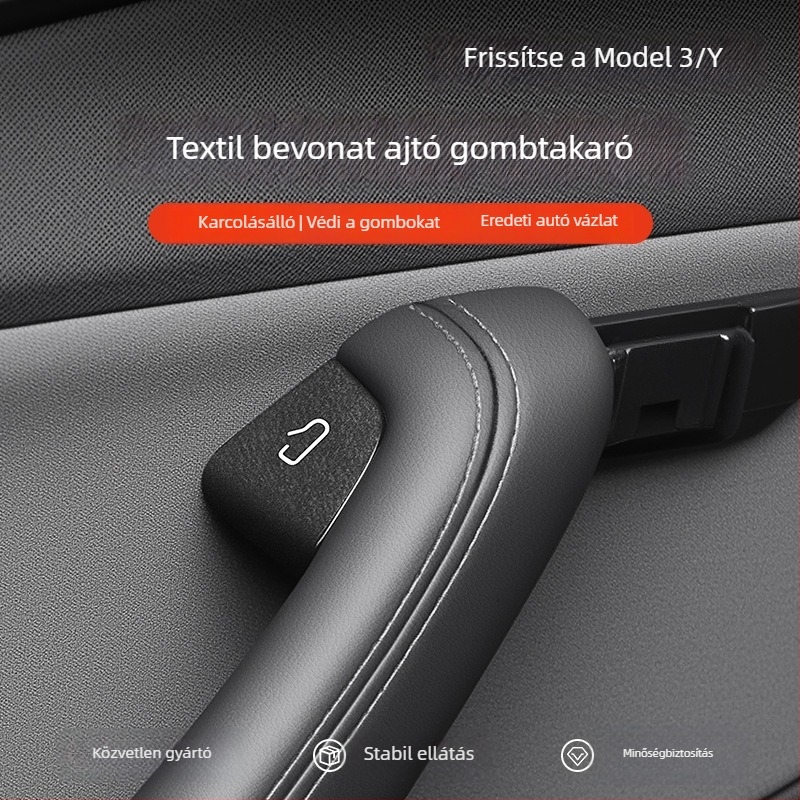 YZ Velúr — Dekoratív belső ajtókapcsoló matrica Tesla Model 3/Y/YL számára, öntapadós telepítés, belső ajtópanel