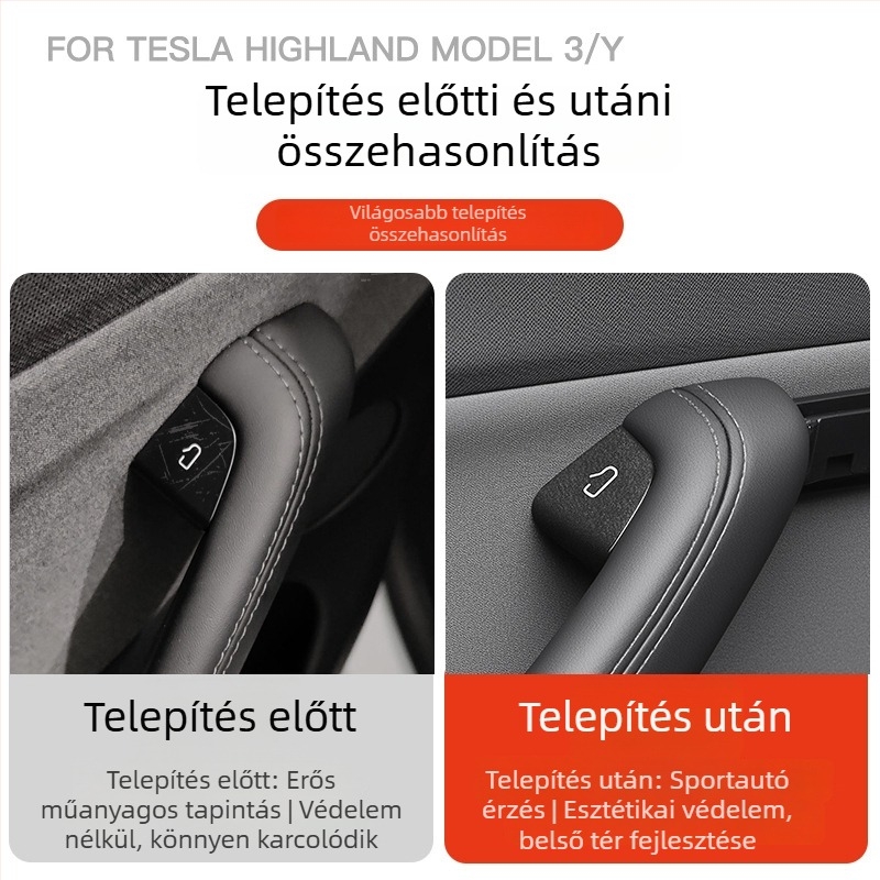 YZ Velúr — Dekoratív belső ajtókapcsoló matrica Tesla Model 3/Y/YL számára, öntapadós telepítés, belső ajtópanel