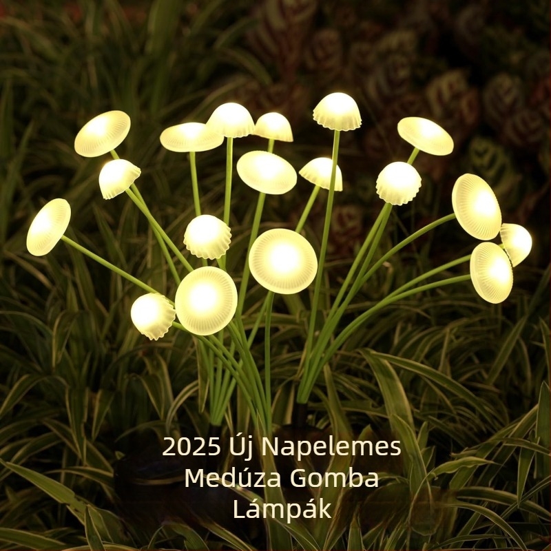 Napelemes medúza-gomba lámpa, szilikonból, IP55, 3V fényforrás, 12–16 órás működés, kültéri kert dekoráció