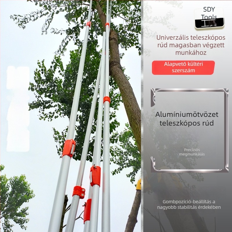 Teleszkópos metszőpálca, alumínium ötvözetből, 3–7 m-ig bővíthető, kültéri kertészkedéshez