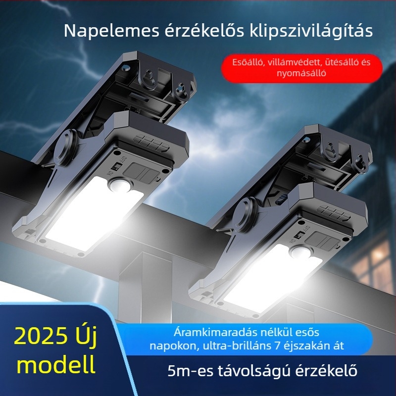 Napelemes kültéri kert-kerítés klipszes lámpa, vízálló falikar otthoni használatra, mozgásérzékelővel, ultra-erős fényű világítás