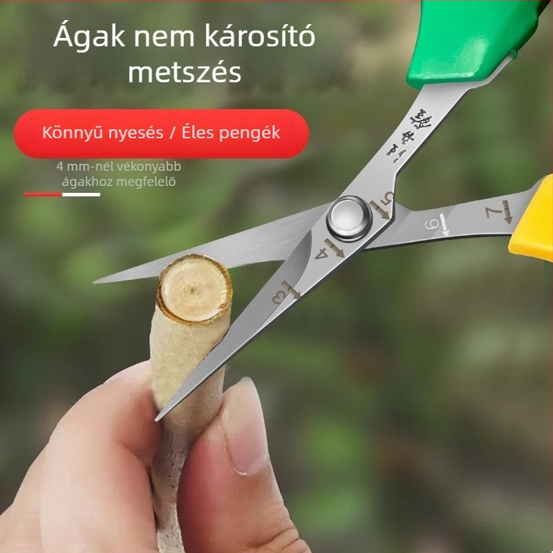 Kertészmetsző olló 2108 – rozsdamentes acél, penge 80 mm, vágási átmérő 10 mm, PVC nyél, finom polírozott felület
