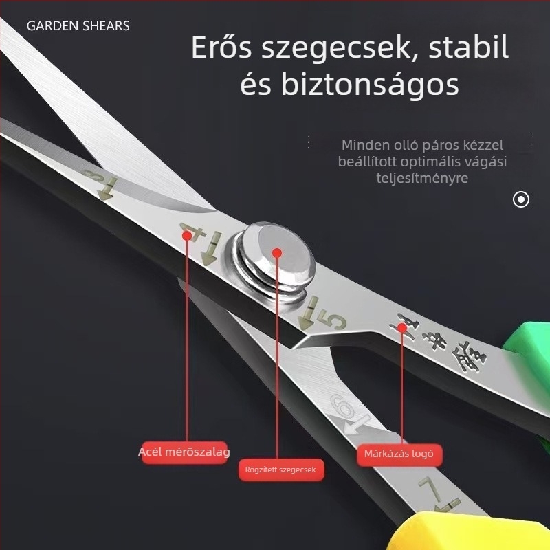 Kertészmetsző olló 2108 – rozsdamentes acél, penge 80 mm, vágási átmérő 10 mm, PVC nyél, finom polírozott felület