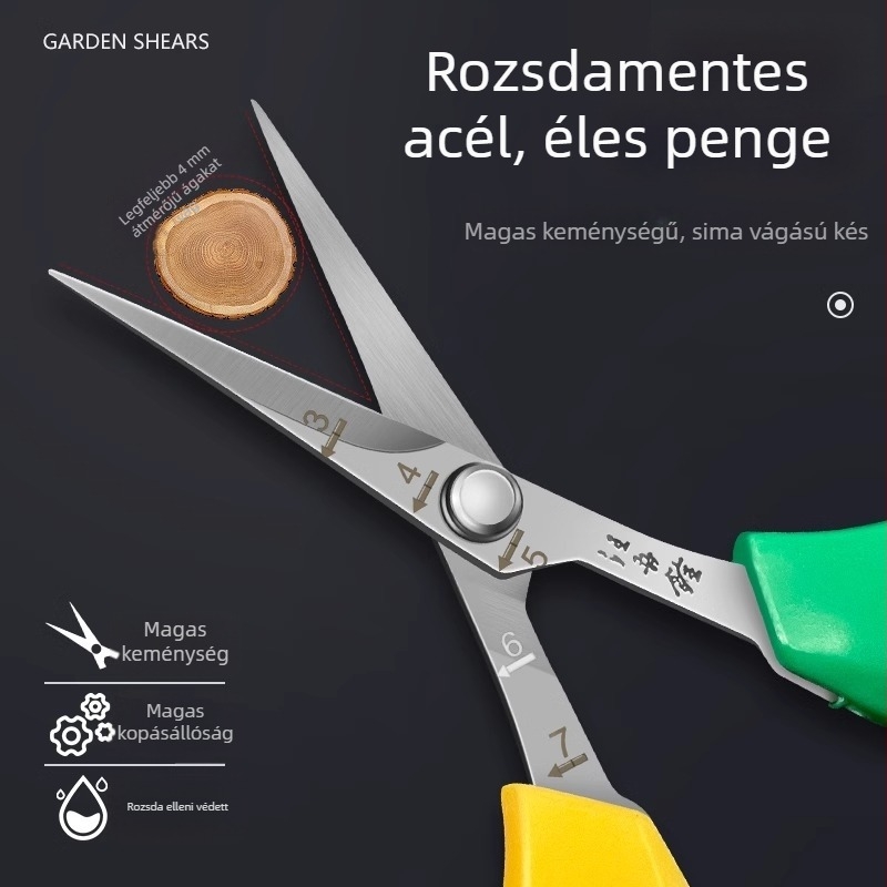 Kertészmetsző olló 2108 – rozsdamentes acél, penge 80 mm, vágási átmérő 10 mm, PVC nyél, finom polírozott felület