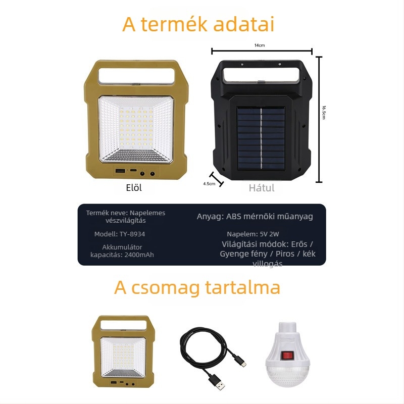Napelemes LED vetítőfény kültéri használatra – 2W, 5V, IP65, LED fényforrás, modell TY-8934/101