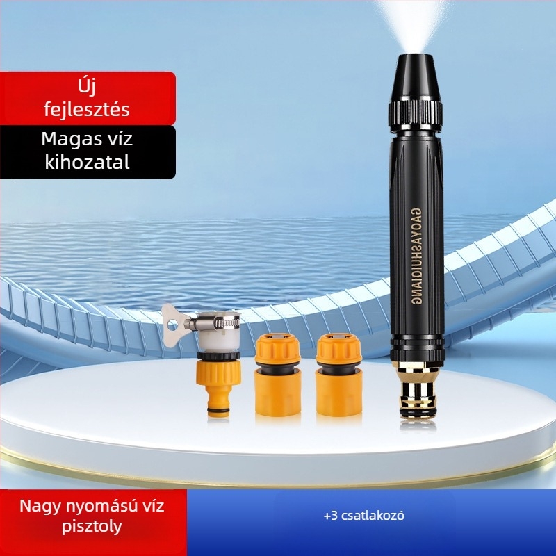 Nagy nyomású vízpisztoly autómosáshoz és háztartási öntözéshez, műanyag test, alumínium ötvözet csatlakozó, egyenes fogantyú, modell 3987