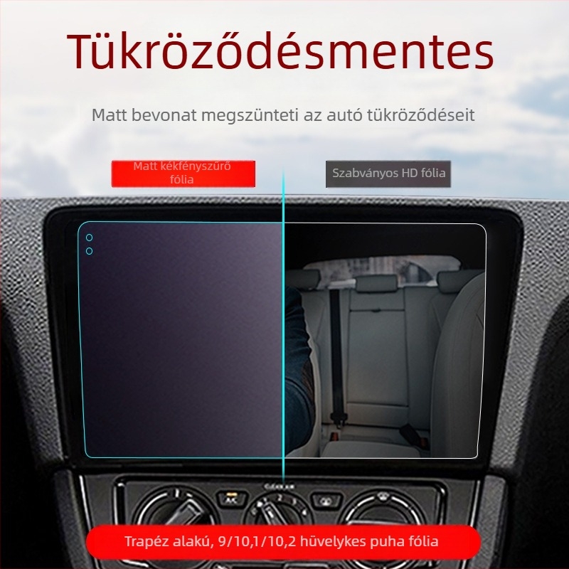 Autó navigációs kijelző védőfólia, trapéz alakú, matt, anti-reflektív, 9/10.2 és 10.1 hüvelykes központi kijelzőkhöz