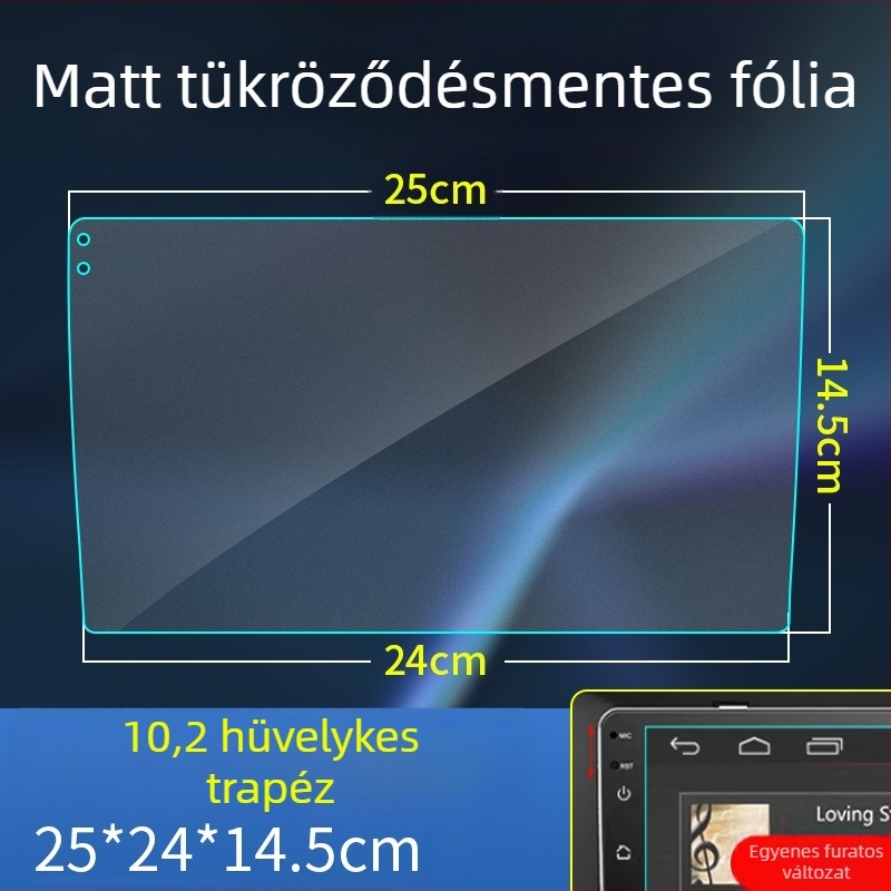 Autó navigációs kijelző védőfólia, trapéz alakú, matt, anti-reflektív, 9/10.2 és 10.1 hüvelykes központi kijelzőkhöz