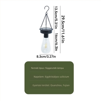 Napelemes lampion - retro wolfram szálas éjszakai világítás, függő kert- és kempinglámpa, IP44, 0.5W, 1.2V, 12–16h