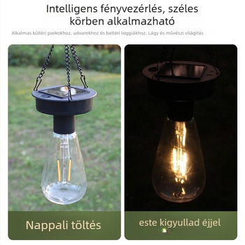 Napelemes lampion - retro wolfram szálas éjszakai világítás, függő kert- és kempinglámpa, IP44, 0.5W, 1.2V, 12–16h