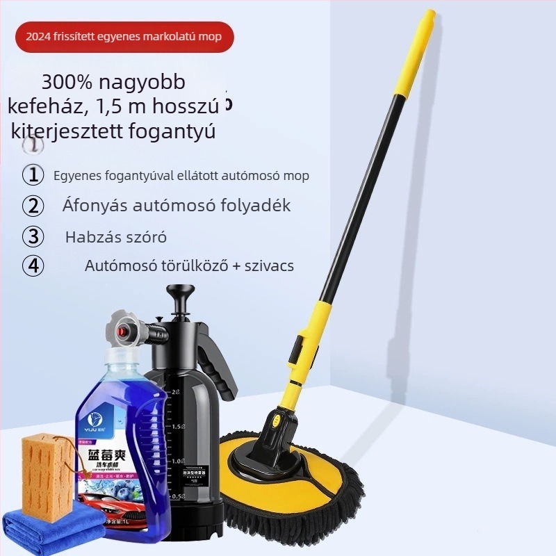 Autómosó mop puha sörtéjű ecsettel, műanyag kivitel, teljes készlet autótisztító ecsetek