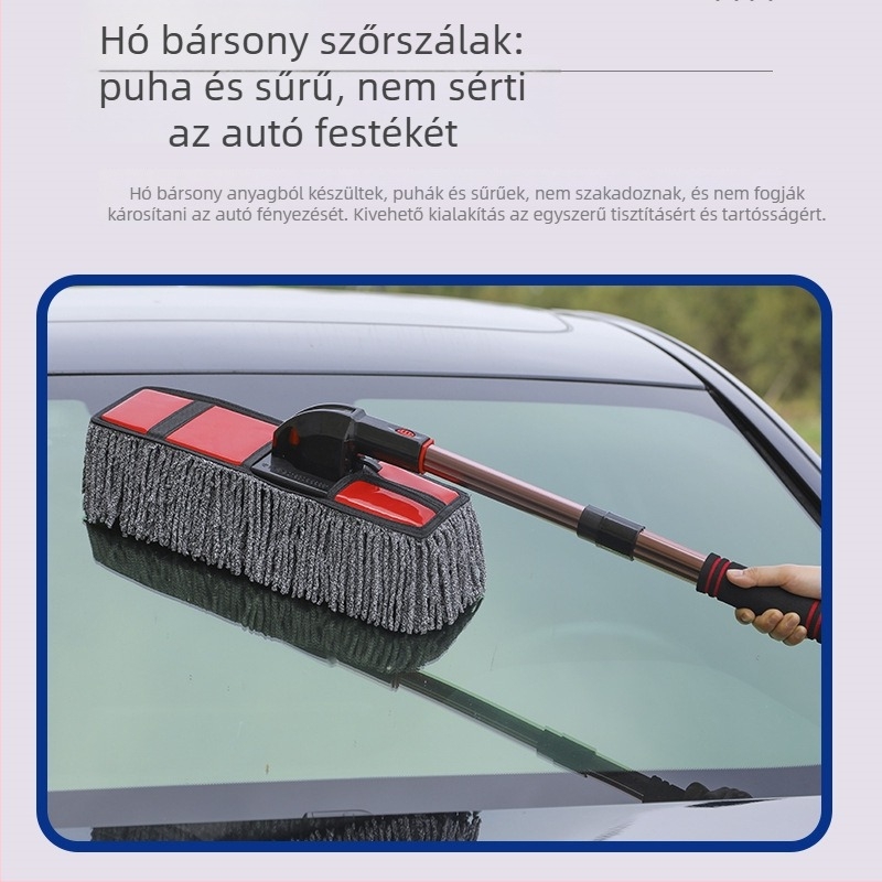 Kinvit autó viasz ecset teleszkópos nyéllel, puha sörtékkel, műanyag- és alumínium ötvözetből készült szerkezet