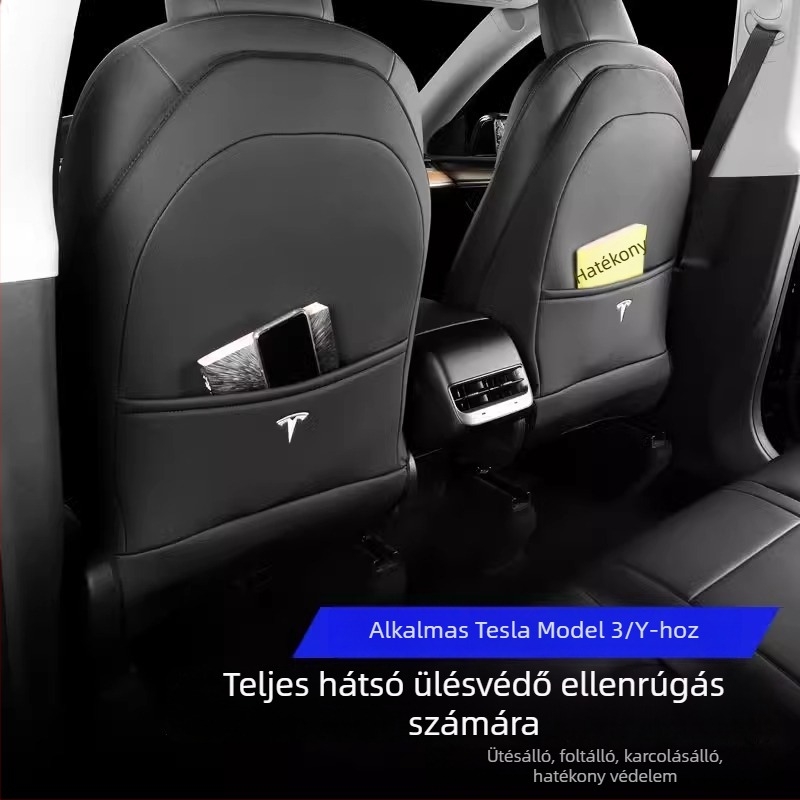 Tesla Model 3/Y hátsó üléshez készült bőr anti-kick hátvéd, teljes fedettség