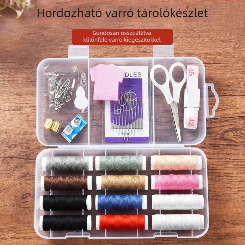 Otthoni varrókészlet tűvel és cérnával, javítóeszközök, kézi varráshoz való cérnák, hordozható tároló doboz, praktikus varróknak
