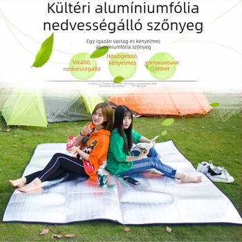 Kempingező alumíniumfóliás nedvességvédő matrac, hordozható vízálló alvó matrac, 200 × 200 cm, 2-8 fő számára