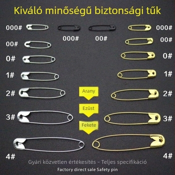 Ezüst, arany és fekete biztonsági tűk kitűzőkhöz – fémből készült kitűzőtűk minden méretben