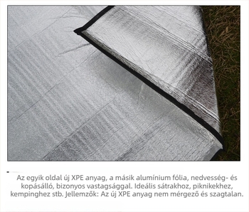 Kültéri, kétoldalas alumíniumfóliás nedvességvédő matrac, kempingezéshez, 2–3 fő, FD-002 modell, 220 g, hőszigetelő és fényvisszaverő