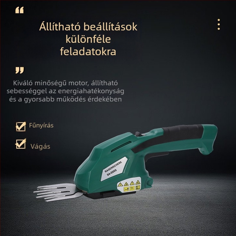 Kertészeti elektromos metszőolló, vezeték nélküli, brushless motoros, levehető penge