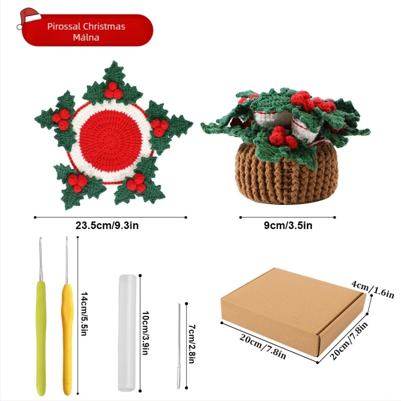 Karácsonyi gyümölcs alátét készlet horgolással, útmutatóval, DIY kézzel készített fonalcsomag, doboz 30 darab, összsúly 250 g, márka WU, testreszabás elérhető