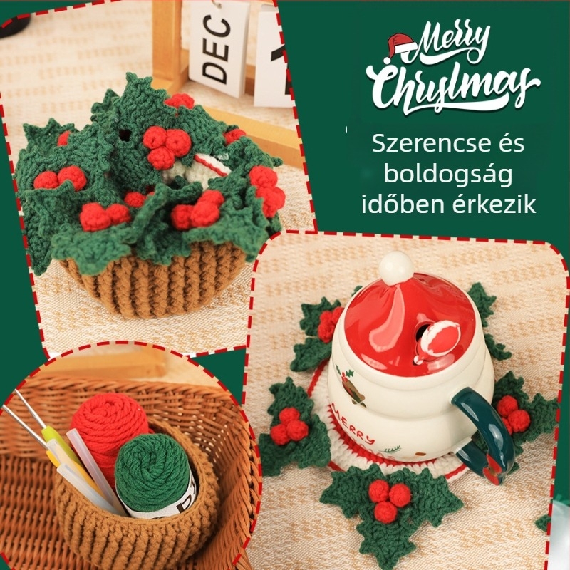 Karácsonyi gyümölcs alátét készlet horgolással, útmutatóval, DIY kézzel készített fonalcsomag, doboz 30 darab, összsúly 250 g, márka WU, testreszabás elérhető