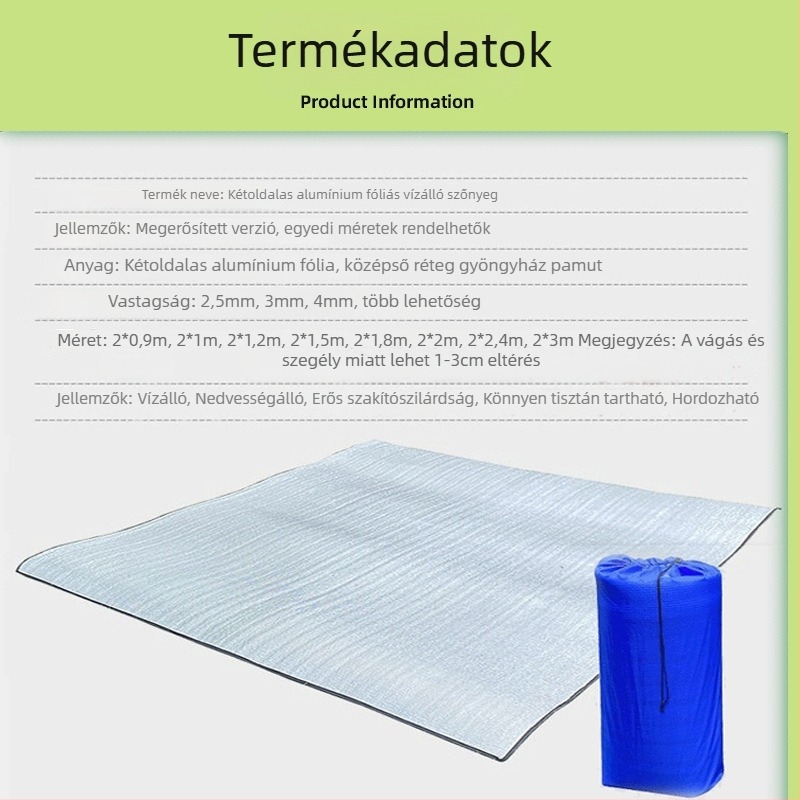 Gyöngyház pamutszál nedvességálló sátormat, alumíniumfóliával, kültéri kempinghez és otthoni/kollégiumi használatra, 350 g