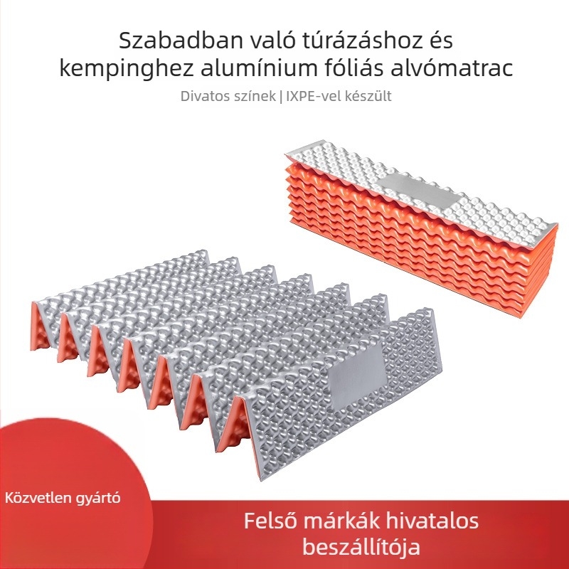 Szabadban túrázáshoz és kempingezéshez használható alvó matrac IXPE+alumínium fóliával, zárt-cellás nedvességvédő matrac, modell Ae-02, 530 g