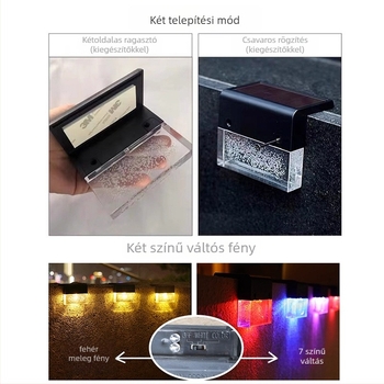 Napelemes kültéri falikar, IP65, LED, 1–2W, 6–12 óra, induktív kapcsoló