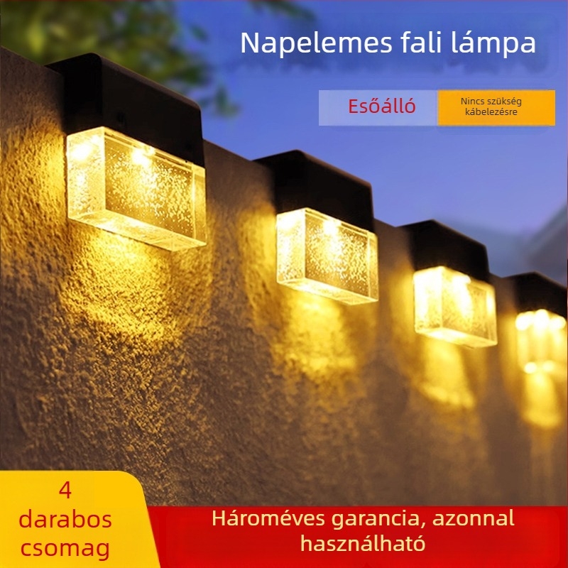 Napelemes kültéri falikar, IP65, LED, 1–2W, 6–12 óra, induktív kapcsoló