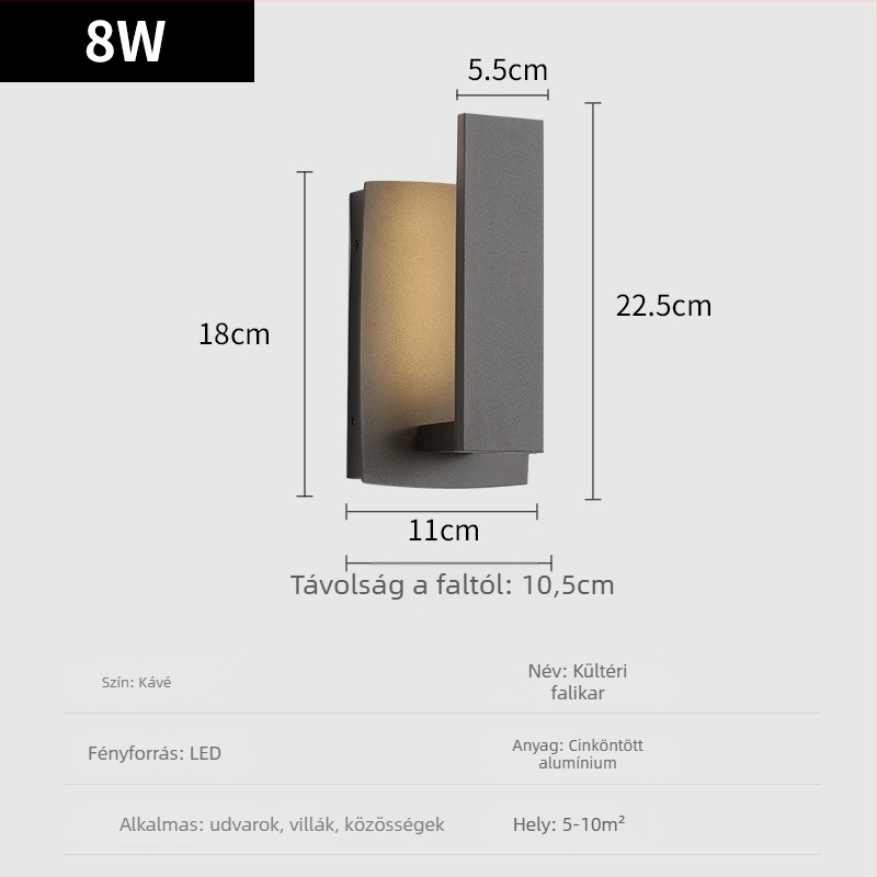 Kültéri alumínium falikar, IP54, 1 LED, 90 lm, 3000K
