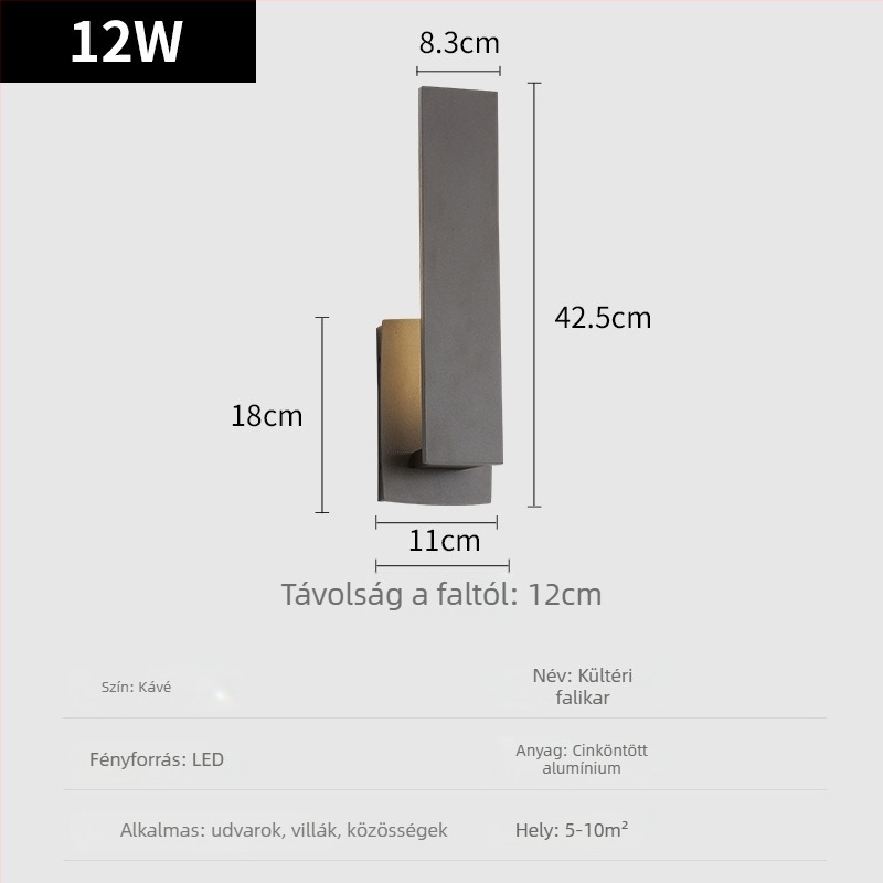 Kültéri alumínium falikar, IP54, 1 LED, 90 lm, 3000K