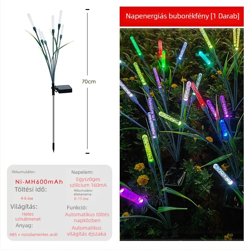 Kültéri napelemes dekoratív kertvilágítás, IP65 vízálló, ABS ház, modell Bubble wand, világítás 6–12 óra