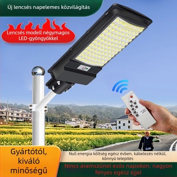 Új napelemes utcai lámpa lencsével, négy-diódás LED modul, mérnöki megvilágítás, udvari napelemes lámpa lítium akkumulátorral